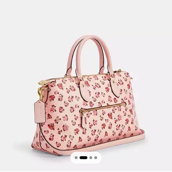 Coach Georgia Satchel Bag With Rose Print GOLD/BLUSH MULTI - Picture 13 of 15